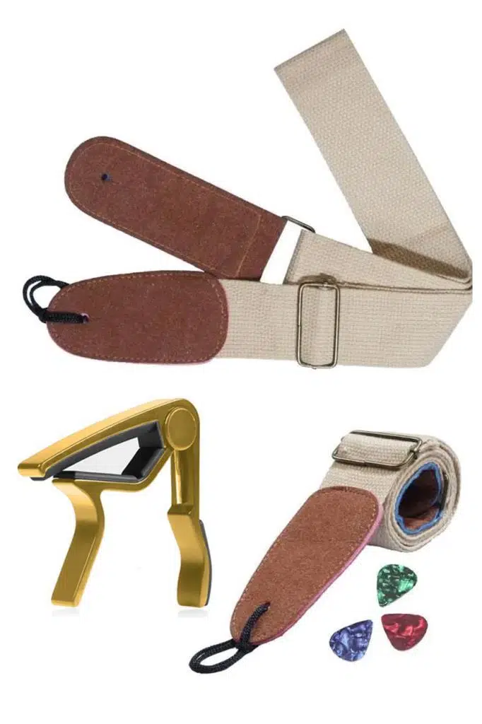 Midex HG22C Krem Renk Gitar Omuz Askısı Metal Capo Pena Paketi