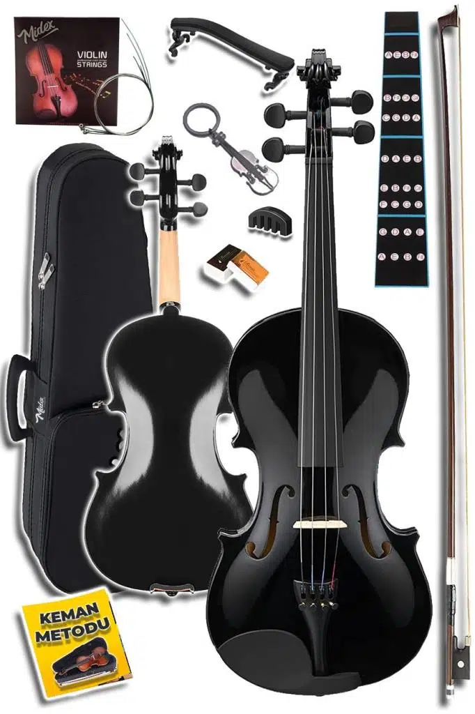 Midex HGA24BK-TYS Siyah 1/2 Yarım Keman Seti 8-10 Yaş Çocuk Kemanı (Yastık Reçine Çanta Tel Susturucu Yay Metod)