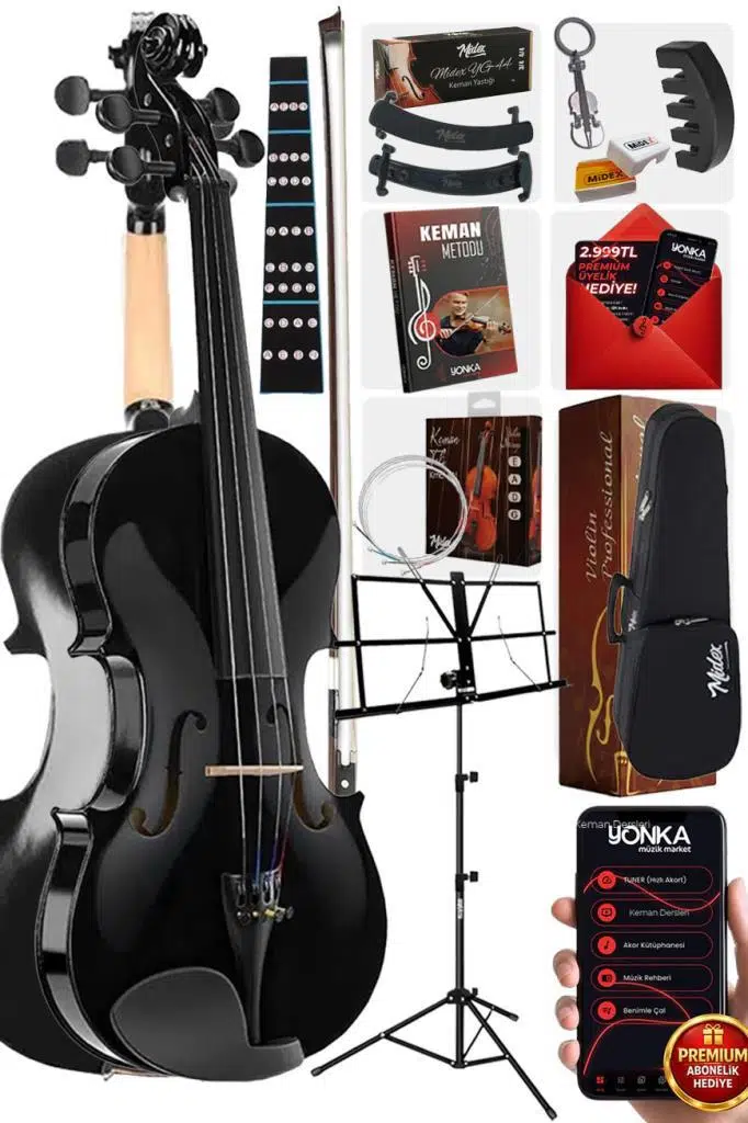 Midex HGA44BK-NTYS Full Siyah Set Keman 4/4 (Nota Sehpası Yastık Softcase Arşe)