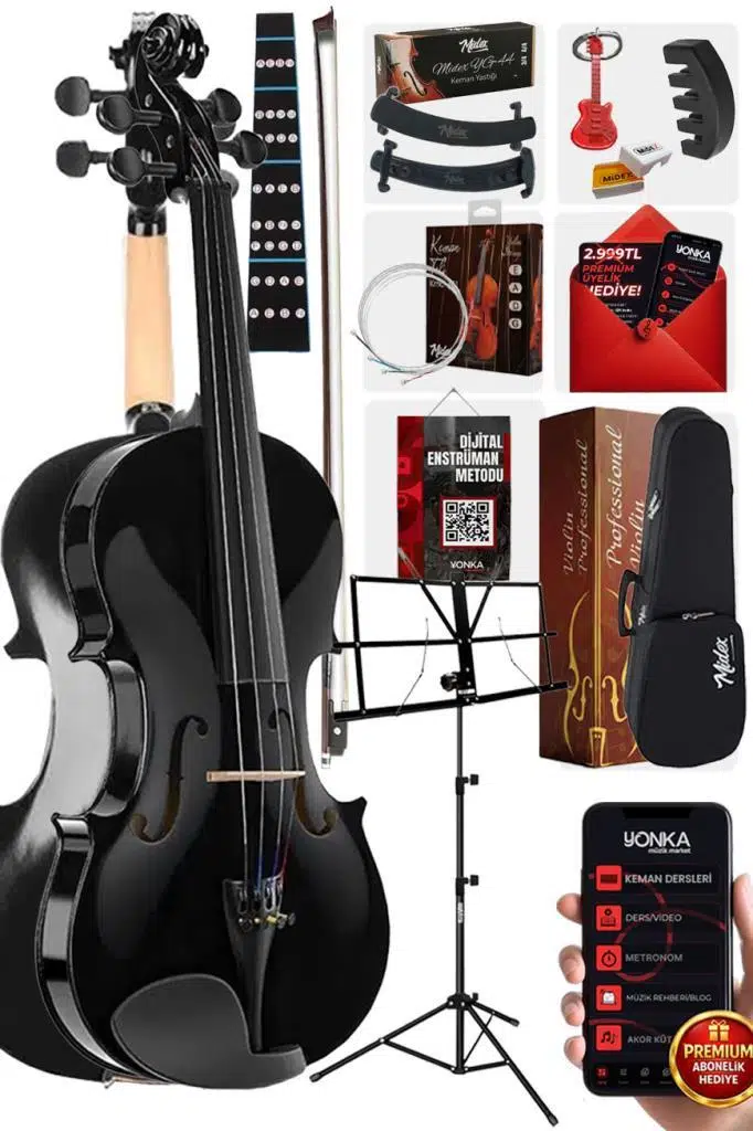 Midex HGA44BK-NTYS Full Siyah Set Keman 4/4 (Nota Sehpası Yastık Softcase Arşe)
