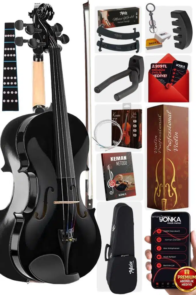 Midex HGA44BK-PAK Full Siyah Set Keman 4/4 (Yastık Susturucu Yedek Tel Reçine Çanta Yay) Midex HGA44BK-PAK Full Siyah Set Keman 4/4 (Yastık Susturucu Yedek Tel Reçine Çanta Yay)