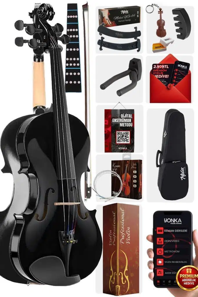 Midex HGA44BK-PAK Full Siyah Set Keman 4/4 (Yastık Susturucu Yedek Tel Reçine Çanta Yay) Midex HGA44BK-PAK Full Siyah Set Keman 4/4 (Yastık Susturucu Yedek Tel Reçine Çanta Yay)