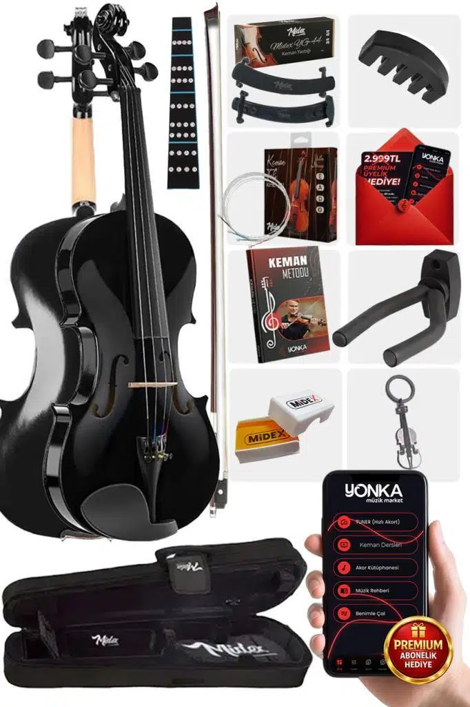 Midex HGA44BK-PAK Full Siyah Set Keman 4/4 (Yastık Susturucu Yedek Tel Reçine Çanta Yay) Midex HGA44BK-PAK Full Siyah Set Keman 4/4 (Yastık Susturucu Yedek Tel Reçine Çanta Yay)
