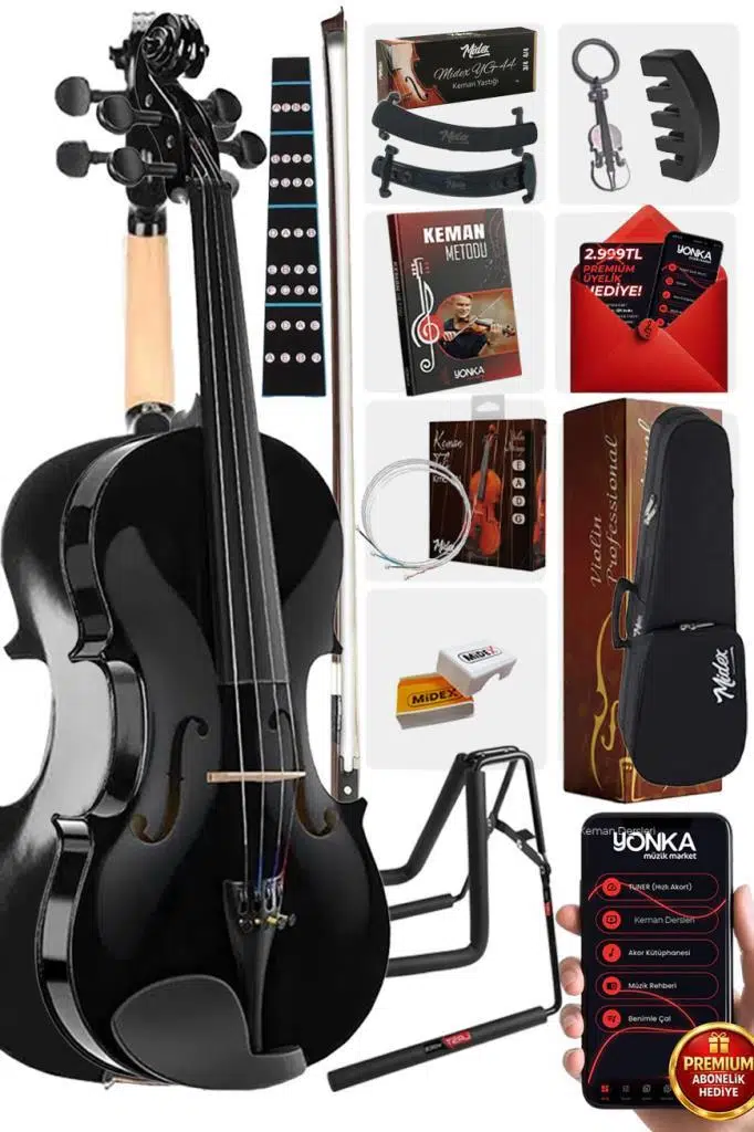 Midex HGA44BK-STYS Full Siyah Set Keman 4/4 (Yastık Stand Susturucu Yedek Tel Reçine Çanta Yay) Midex HGA44BK-STYS Full Siyah Set Keman 4/4 (Yastık Stand Susturucu Yedek Tel Reçine Çanta Yay)