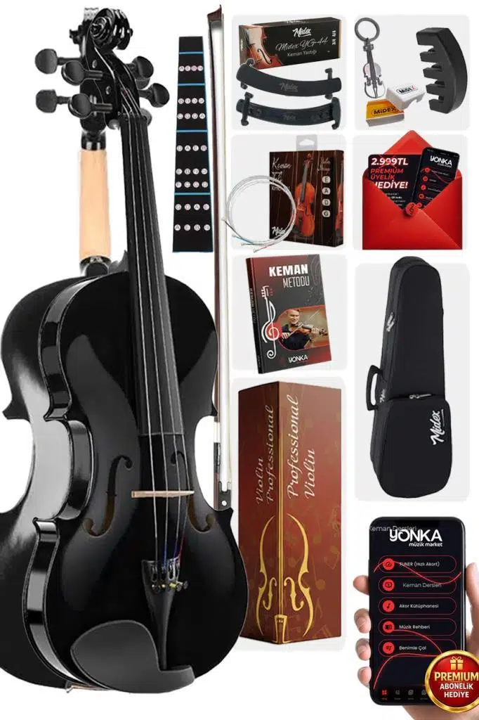 Midex HGA44BK-TYS Full Siyah Set Keman 4/4 (Yastık Reçine Çanta Yedek Tel Susturucu Yay) Midex HGA44BK-TYS Full Siyah Set Keman 4/4 (Yastık Reçine Çanta Yedek Tel Susturucu Yay)