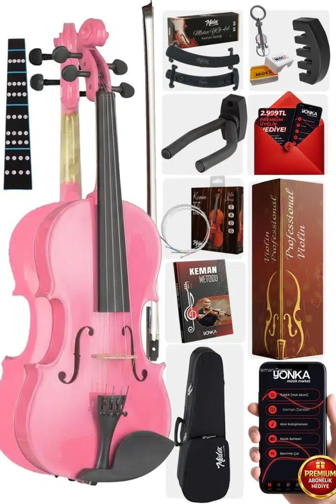 Midex HGA44PİNK-PAK Pembe 4/4 Tam Boy Keman Seti (Yastık Susturucu Çanta Yay Reçine) Midex HGA44PİNK-PAK Pembe 4/4 Tam Boy Keman Seti (Yastık Susturucu Çanta Yay Reçine)