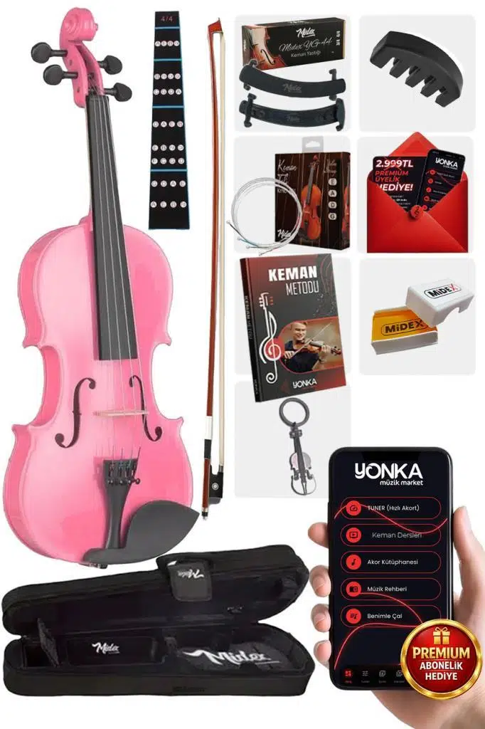 Midex HGA44PİNK-TYS Pembe 4/4 Tam Boy Keman Seti (Yetişkinler İçin)