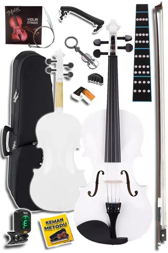 Midex HGA44WH-PAK Beyaz 4/4 Tam Boy Keman Seti (Yastık Susturucu Çanta Yay Reçine)