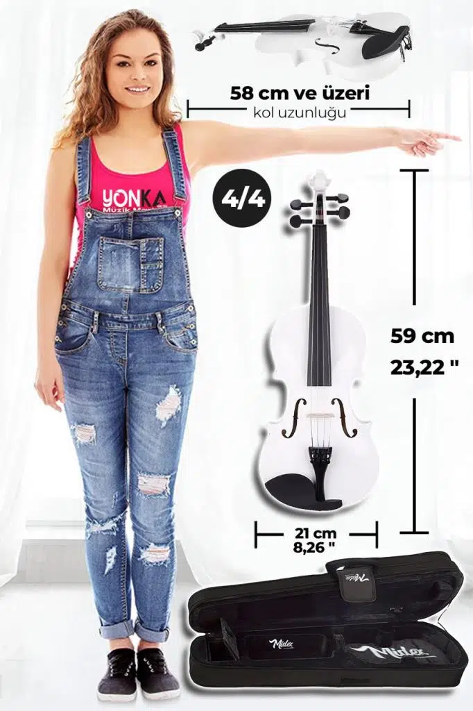 Midex HGA44WH-PAK Beyaz 4/4 Tam Boy Keman Seti (Yastık Susturucu Çanta Yay Reçine)