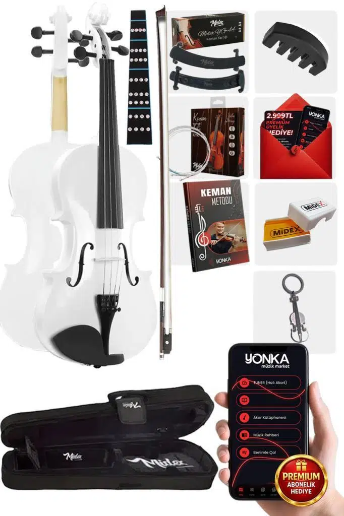 Midex HGA44WH-TYS Beyaz 4/4 Tam Boy Keman Seti (Çanta Yay Reçine) Midex HGA44WH-TYS Beyaz 4/4 Tam Boy Keman Seti (Çanta Yay Reçine)