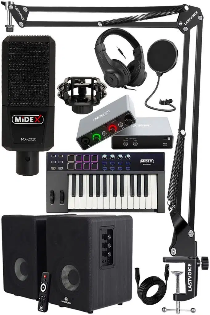Midex İmpressive Paket-3 Stüdyo Ekipmanları Seti (Monitör Mikrofon Ses Kartı Kulaklık Midi Klavye) Midex İmpressive Paket-3 Stüdyo Ekipmanları Seti (Monitör Mikrofon Ses Kartı Kulaklık Midi Klavye)