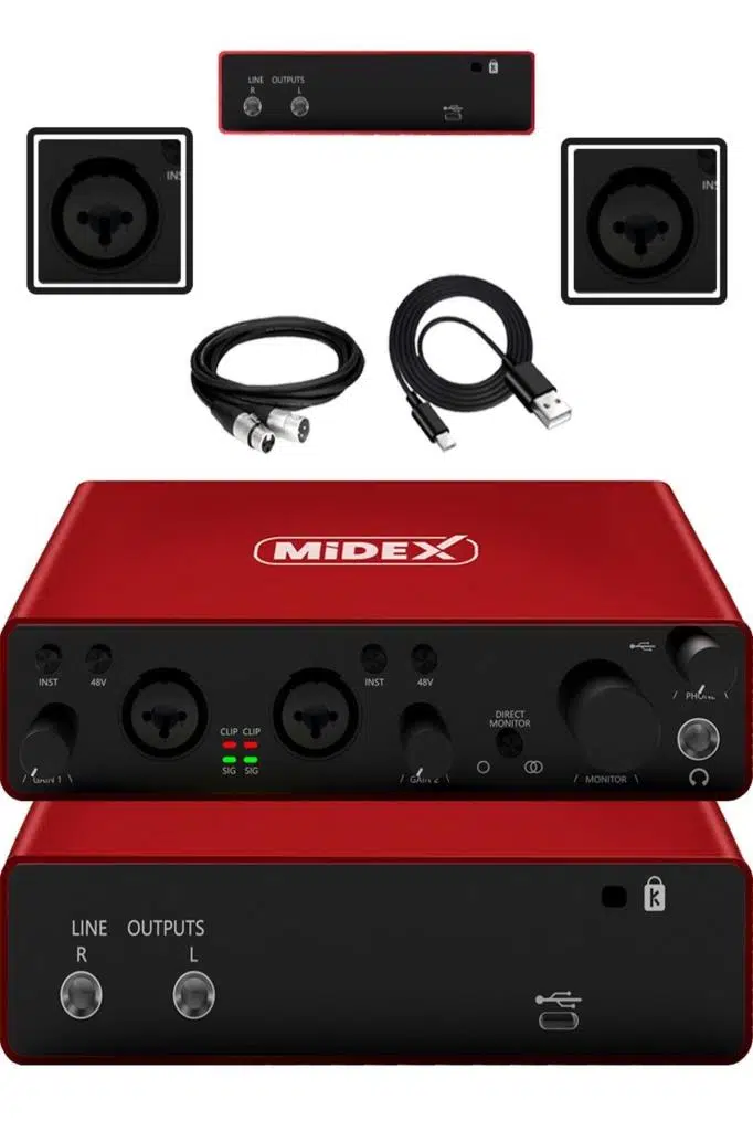 Midex İmpressive Paket-4 Stüdyo Ekipmanları Seti (Monitör Mikrofon Ses Kartı Kulaklık Midi Klavye) Midex İmpressive Paket-4 Stüdyo Ekipmanları Seti (Monitör Mikrofon Ses Kartı Kulaklık Midi Klavye)