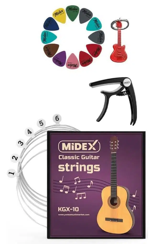 Midex KGX-10C Klasik Gitar Teli Takımı Pena ve Kapo (Capo) Seti Midex KGX-10C Klasik Gitar Teli Takımı Pena ve Kapo (Capo) Seti