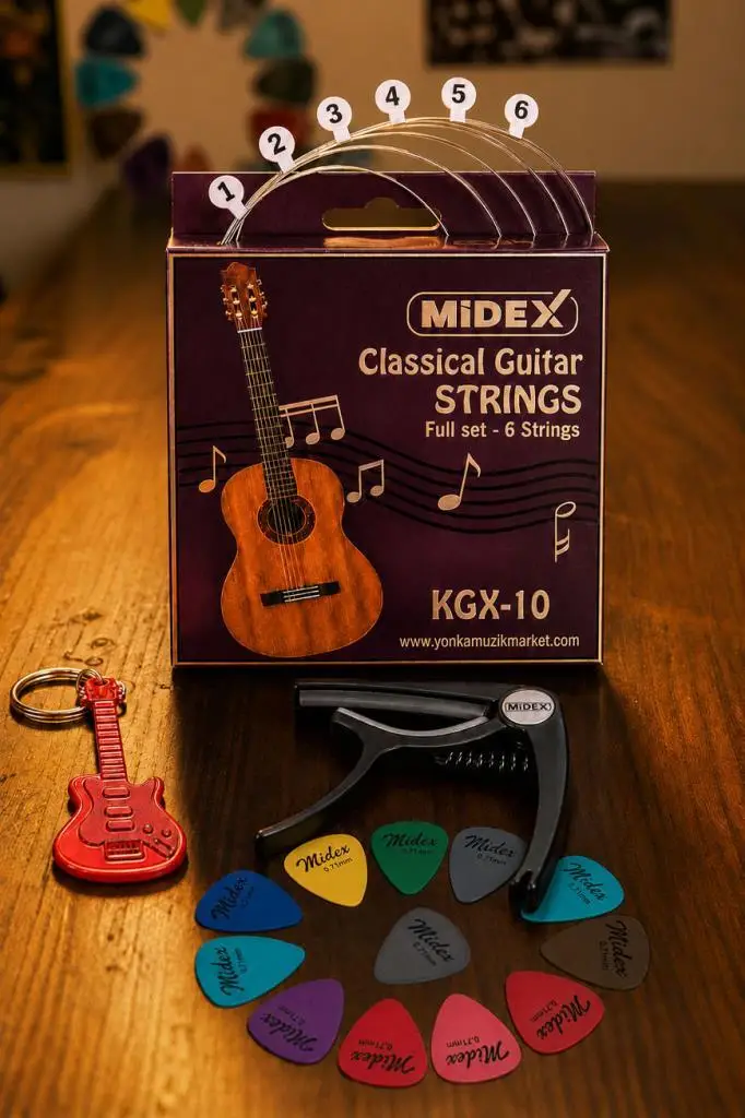 Midex KGX-10C Klasik Gitar Teli Takımı Pena ve Kapo (Capo) Seti