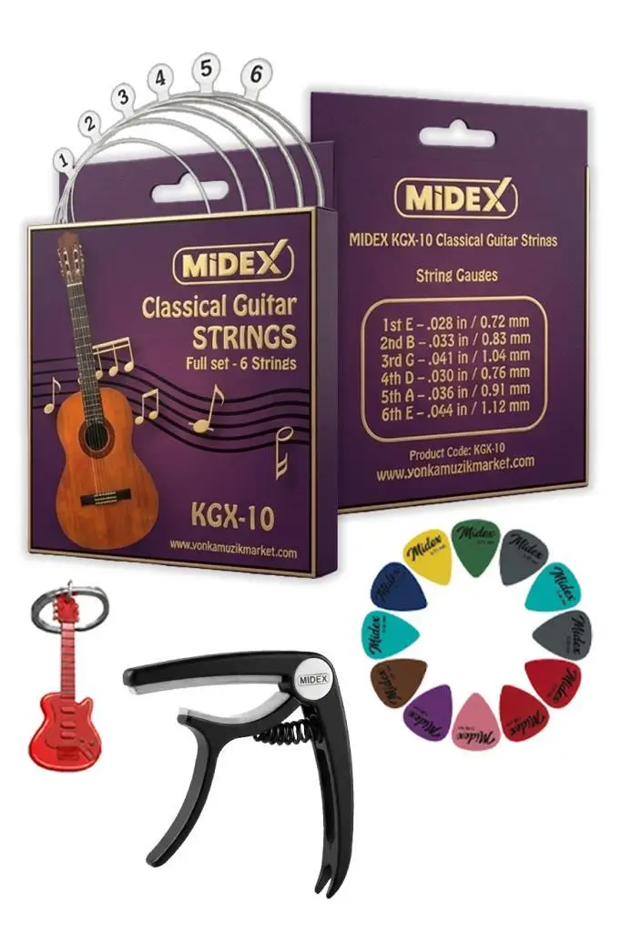Midex KGX-10C Klasik Gitar Teli Takımı Pena ve Kapo (Capo) Seti