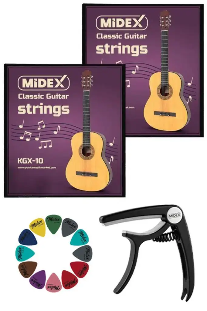 Midex KGX-10MC Klasik Gitar Teli Takımı Pena Kapo (Capo) Seti