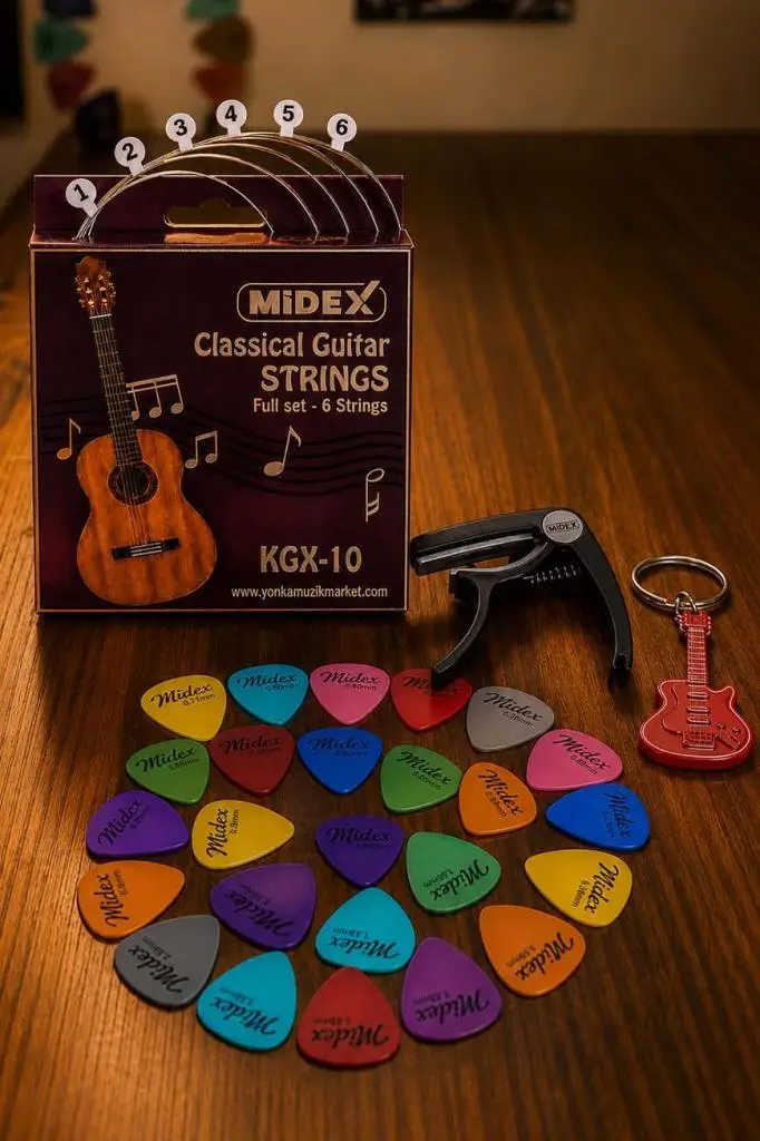 Midex KGX-10MC Klasik Gitar Teli Takımı Pena Kapo (Capo) Seti