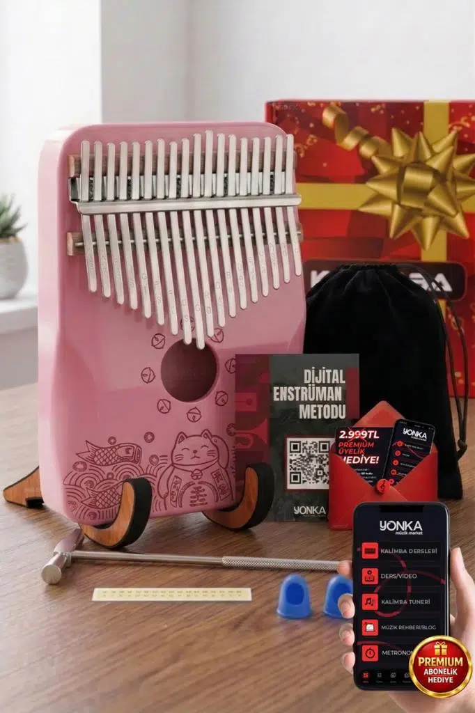 Midex KLX-350-PAK Hakiki Ağaç Pembe Kalimba 17 Tuşlu Full Set