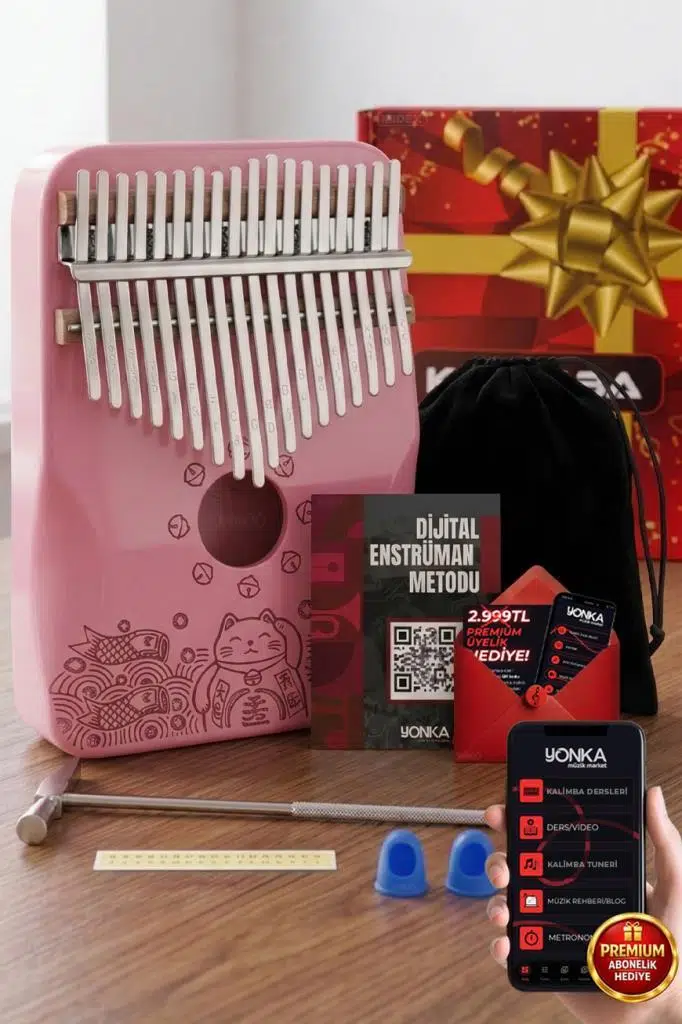 Midex KLX-350 Pembe Kalimba Gerçek Ağaç 17 Tuşlu Full Set