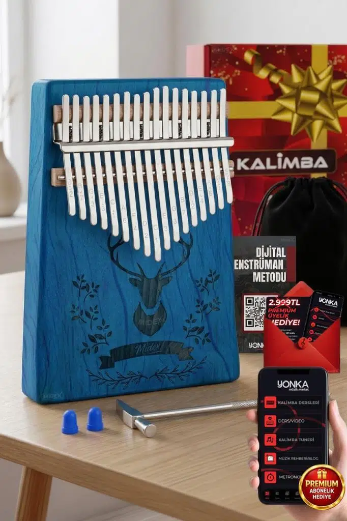 Midex KLX-454G Hakiki Ağaç Geyik Desenli Kalimba 17 Tuşlu