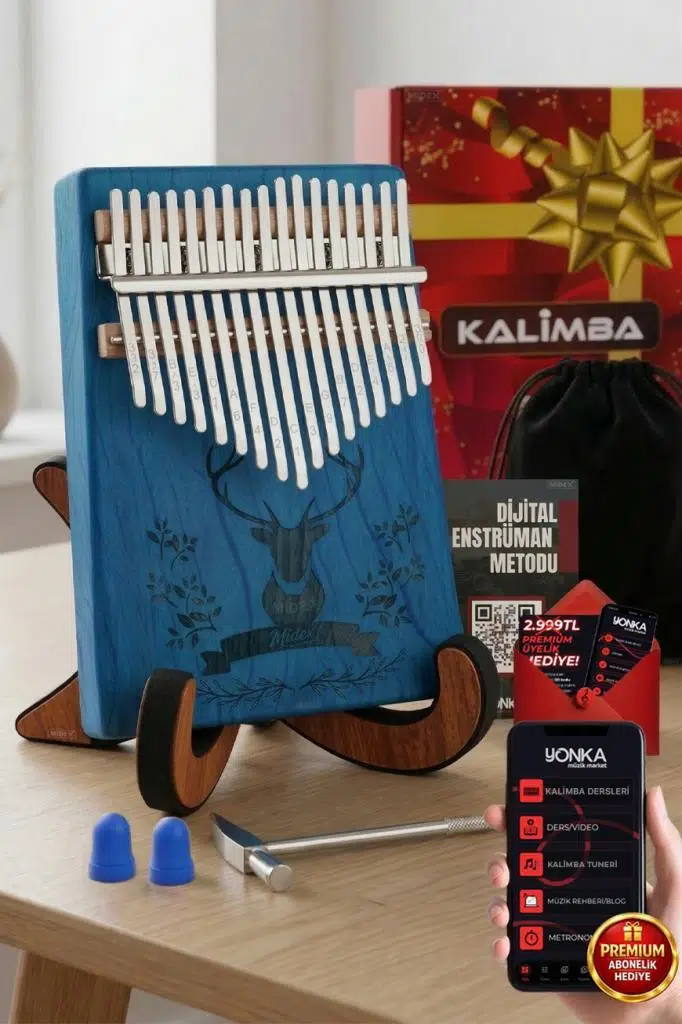 Midex KLX-454G-PAK Hakiki Ağaç Geyik Desenli Kalimba 17 Tuşlu Full Set