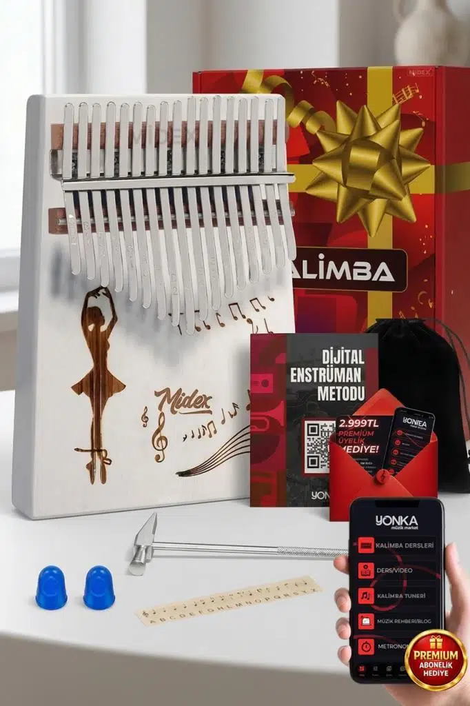 Midex KLX-540 Beyaz Renk Gerçek Ağaç Kalimba 17 Tuşlu Full Set