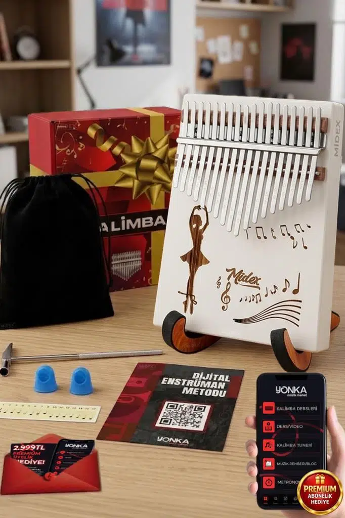 Midex KLX-540-PAK Beyaz Renk Gerçek Ağaç Kalimba 17 Tuşlu Full Set