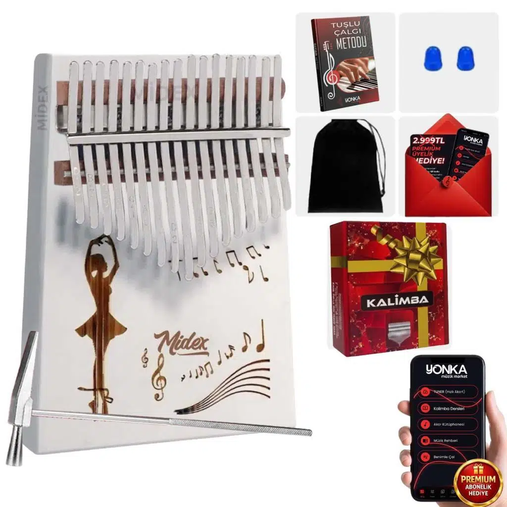 Midex KLX-540-PAK Beyaz Renk Gerçek Ağaç Kalimba 17 Tuşlu Full Set