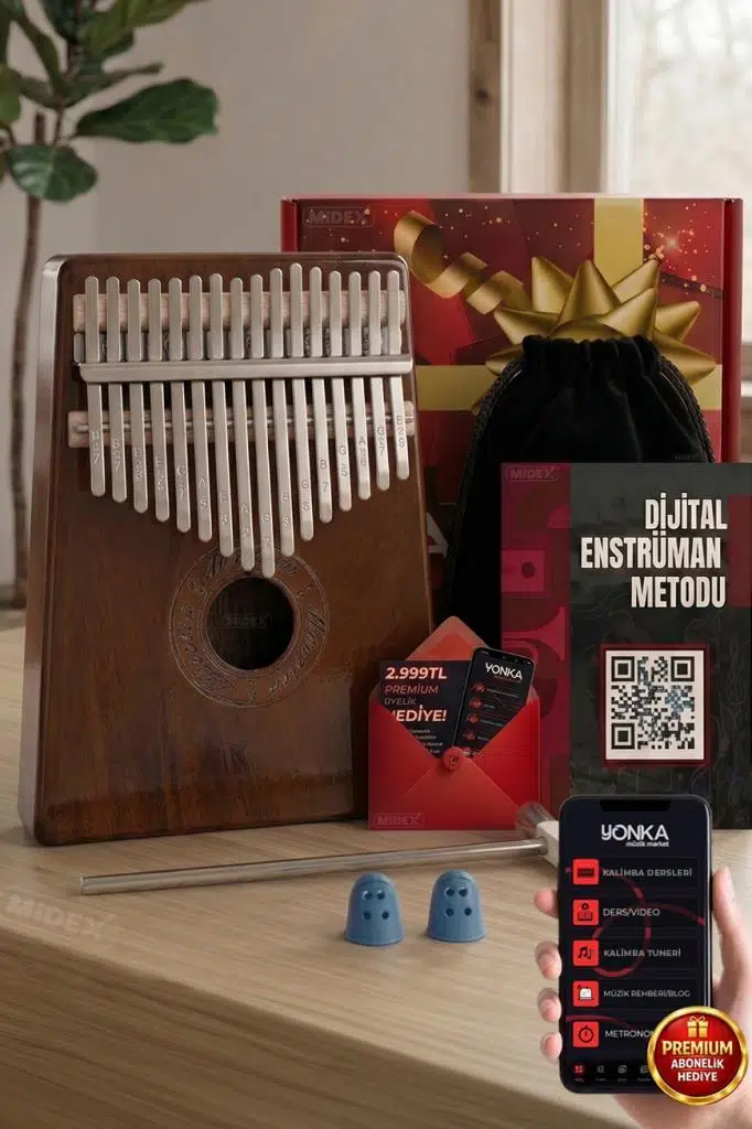 Midex KLX-553 Kalimba 1. Sınıf Maun Ağacı Mineral Çelik Paslanmaz 17 Tuş Tam Set