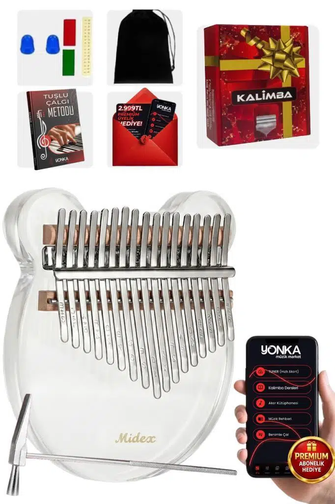 Midex KLX-6000 Şeffaf Cam Kalimba Paslanmaz Çelik 17 Tuşlu Çekiç Çanta Metod Full Set Midex KLX-6000 Şeffaf Cam Kalimba Paslanmaz Çelik 17 Tuşlu Çekiç Çanta Metod Full Set
