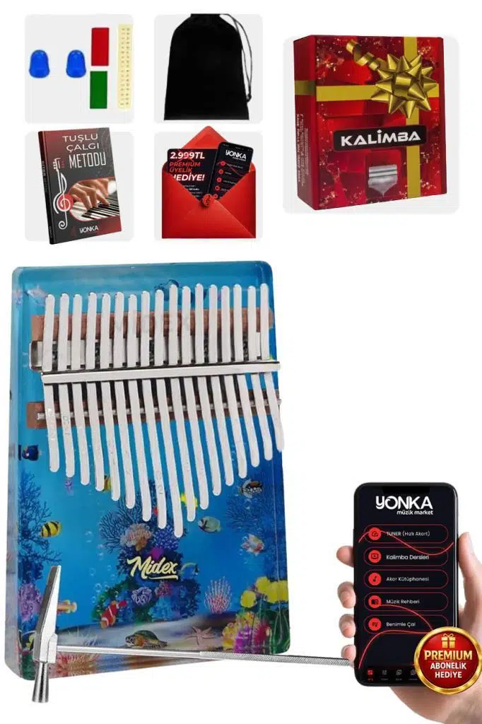 Midex KLX-640 Okyanus Cam Kalimba 17 Tuşlu Full Set