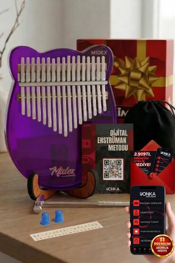 Midex KLX-660-PAK Mor Renk Cam Kalimba 17 Tuşlu Full Set