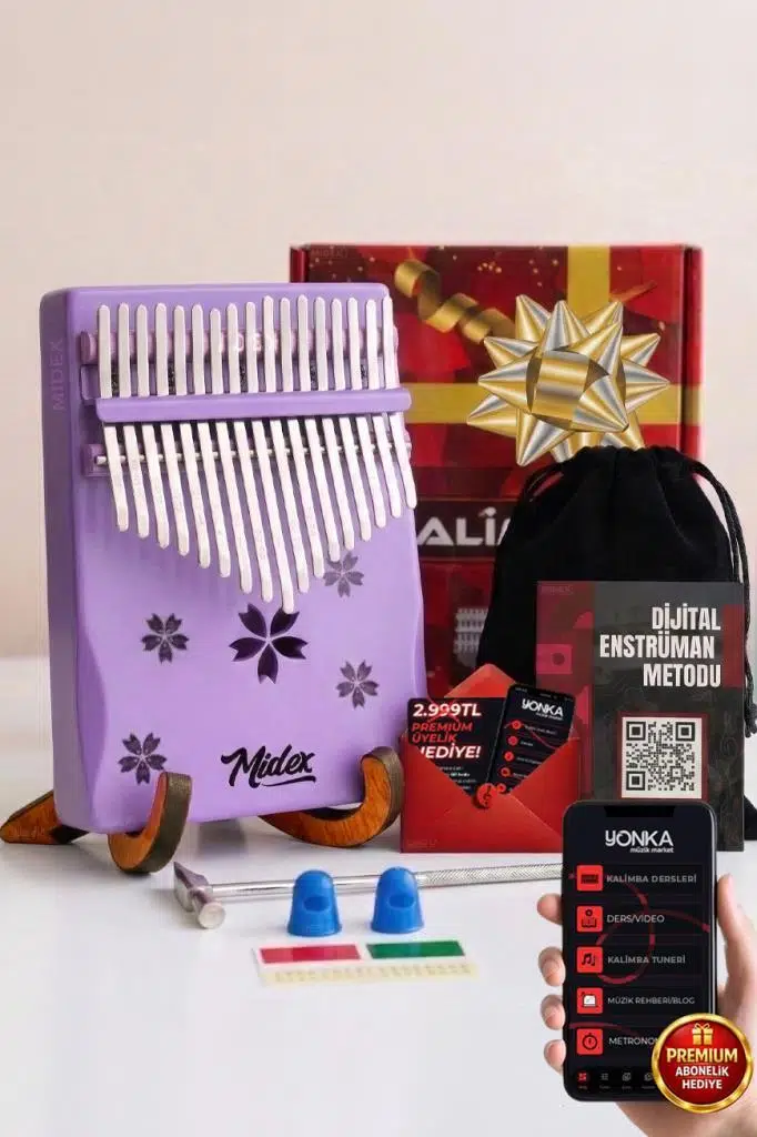 Midex KLX-870-PAK Mor Renk Yüksek Kaliteli Ahşap Kalimba 17 Tuşlu Full Set