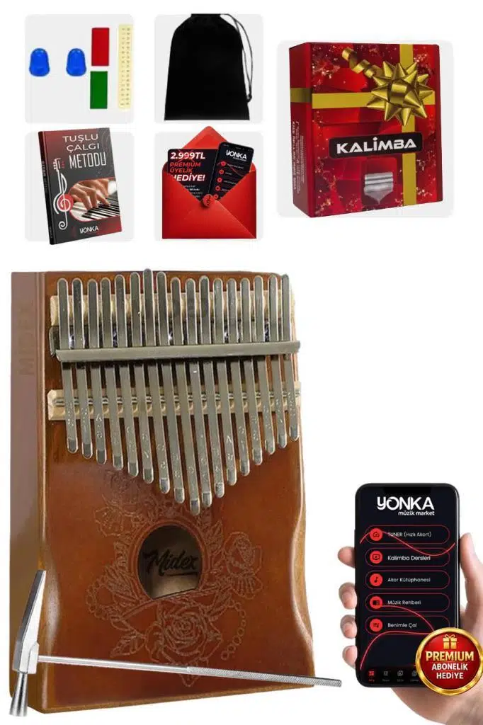 Midex KLX-990 Ahşap Gerçek Ağaç Kaliteli Kalimba 17 Tuşlu Full Set