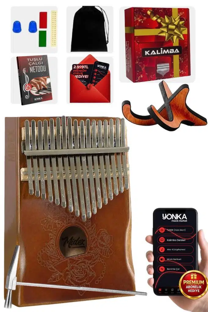 Midex KLX-990-PAK Ahşap Gerçek Ağaç Kaliteli Kalimba 17 Tuşlu Full Set