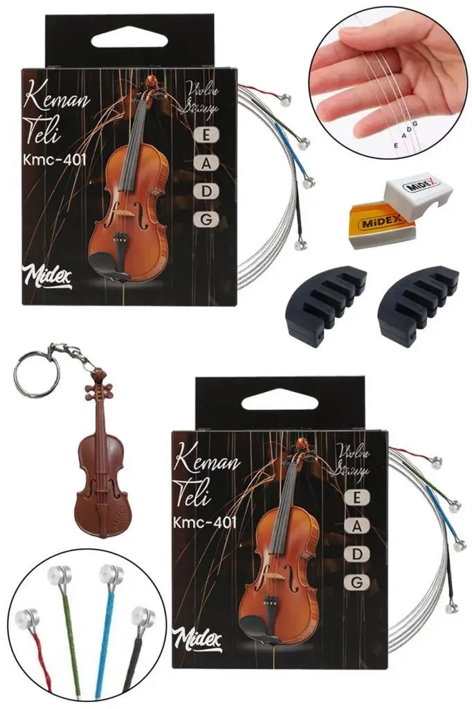 Midex Kmc-401x 2'li Paket Keman Teli Seti Profesyonel (2 Takım TEL + Susturucu + Reçine)