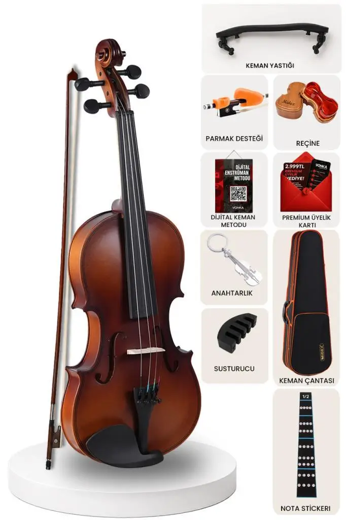 Midex LMA-544TYS 1/2 Kaliteli Maun Ağacı Keman Seti 8-10 Yaş Çocuk Kemanı Mat