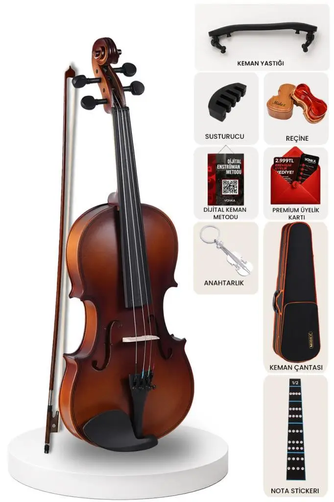Midex LMA-544TYS 1/2 Kaliteli Maun Ağacı Keman Seti 8-10 Yaş Çocuk Kemanı Mat
