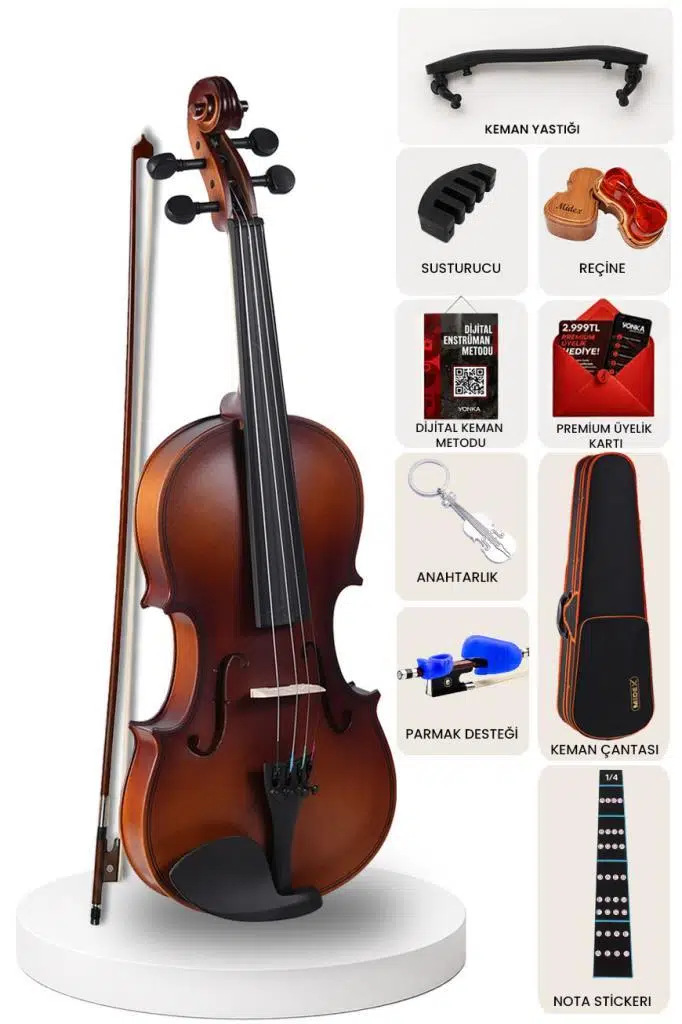 Midex LMA-544TYS 1/4 Kaliteli 6-8 Yaş Arası Özel Çocuk Kemanı Başlangıç Paketi