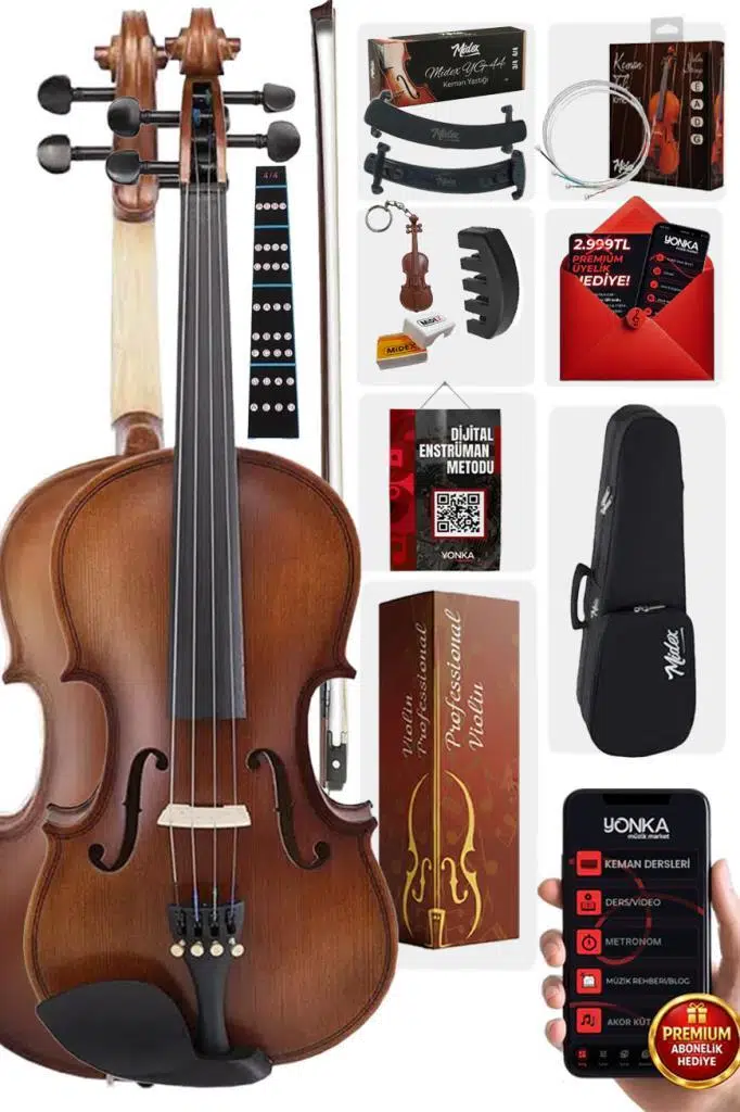 Midex LMA-544TYS 4/4 Profesyonel Keman 4/4 Tam Boy (Yastık Susturucu Yedek Tel Çanta Yay Reçine Metod)