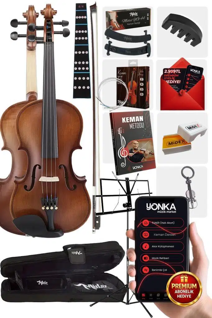 Midex LMA-644-NTYS Profesyonel Keman 4/4 Tam Boy (Nota Sehpası Yastık Yedek Tel Çanta Yay Reçine Metod)