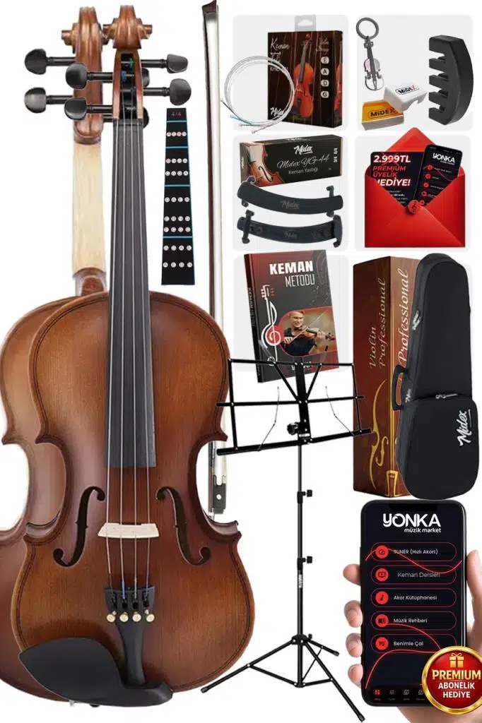 Midex LMA-644-NTYS Profesyonel Keman 4/4 Tam Boy (Nota Sehpası Yastık Yedek Tel Çanta Yay Reçine Metod)