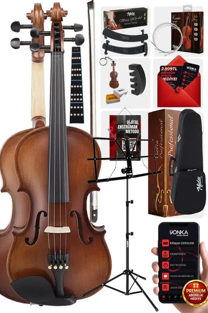 Midex LMA-644-NTYS Profesyonel Keman 4/4 Tam Boy (Nota Sehpası Yastık Yedek Tel Çanta Yay Reçine Metod)
