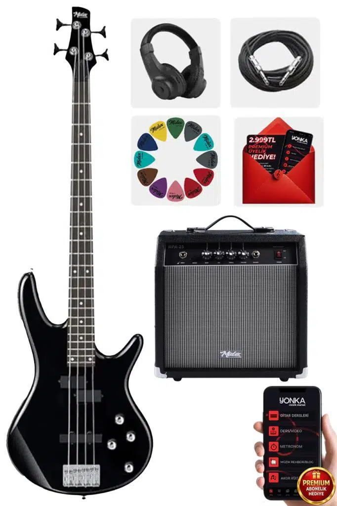 Midex MBG-400BK-25AMP 4 Telli Bas Gitar ve 25W Amfi Kulaklık Set Midex MBG-400BK-25AMP 4 Telli Bas Gitar ve 25W Amfi Kulaklık Set