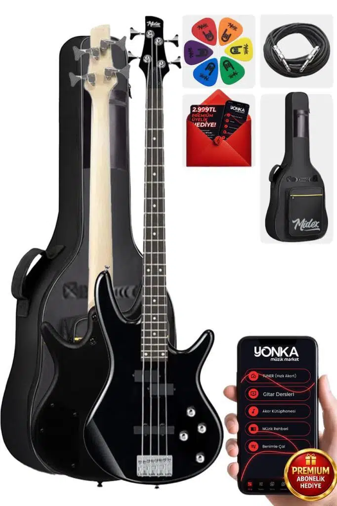Midex MBG-400BK Üst Segment Profesyonel Bas Gitar 4 Telli (Softcase Gigbag ve kablo Dahil)