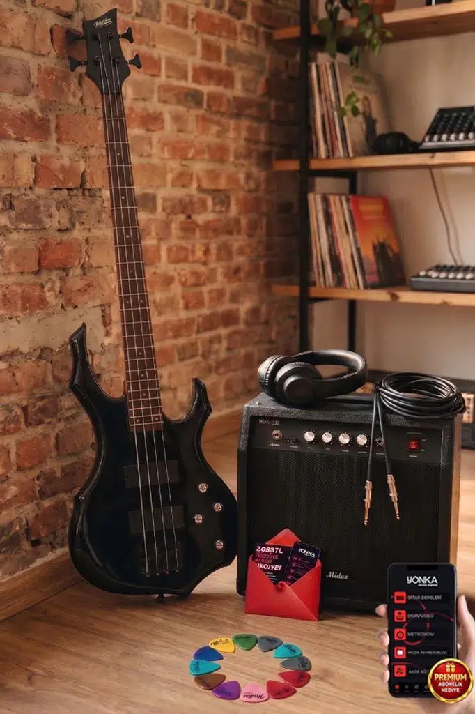 Midex MBG-410BK-20AMP 4 Telli Bas Gitar ve 20W Amfi Gigbag Kulaklık Set