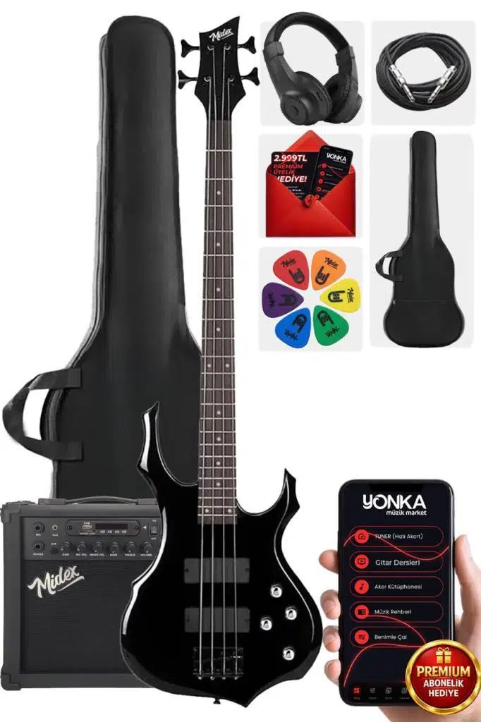 Midex MBG-410BK-25AMP 4 Telli Bas Gitar ve 25W Amfi Gigbag Kulaklık Set Midex MBG-410BK-25AMP 4 Telli Bas Gitar ve 25W Amfi Gigbag Kulaklık Set