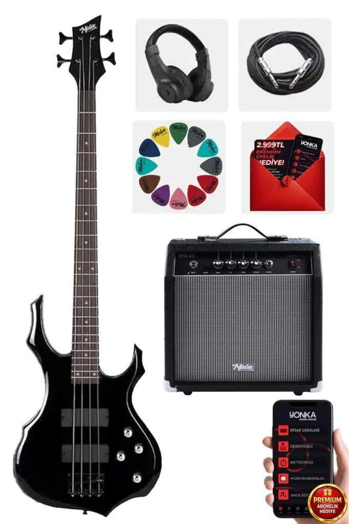 Midex MBG-410BK-25AMP 4 Telli Bas Gitar ve 25W Amfi Kulaklık Set Midex MBG-410BK-25AMP 4 Telli Bas Gitar ve 25W Amfi Kulaklık Set