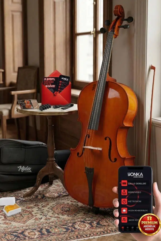 Midex MCL-350-PAK Yüksek Kaliteli Masif Ağaç Çello Viyolonsel Full Set