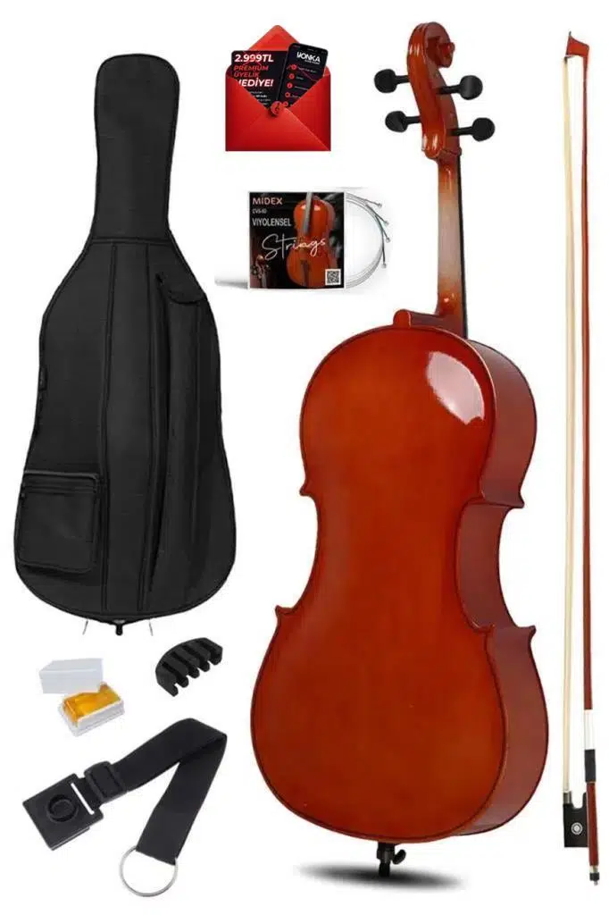 Midex MCL-350-PAK Yüksek Kaliteli Masif Ağaç Çello Viyolonsel Full Set